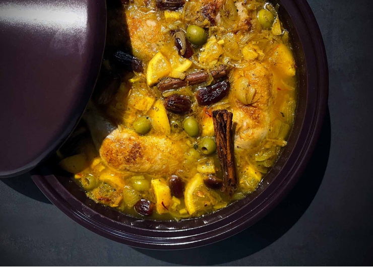 Tajine de poulet, citrons, olives